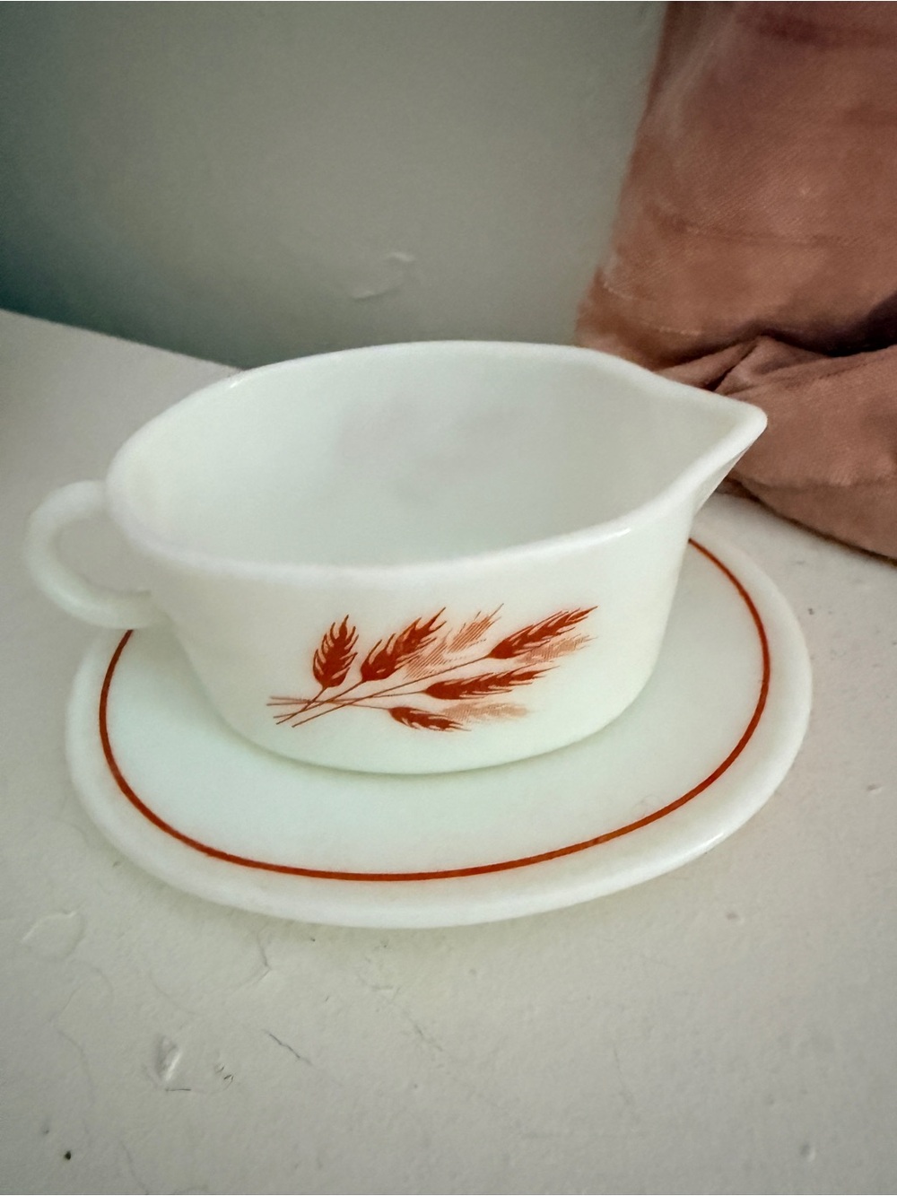 Vintage PYREX Autumn Harvest Wheat Gravy Boat & Underplate